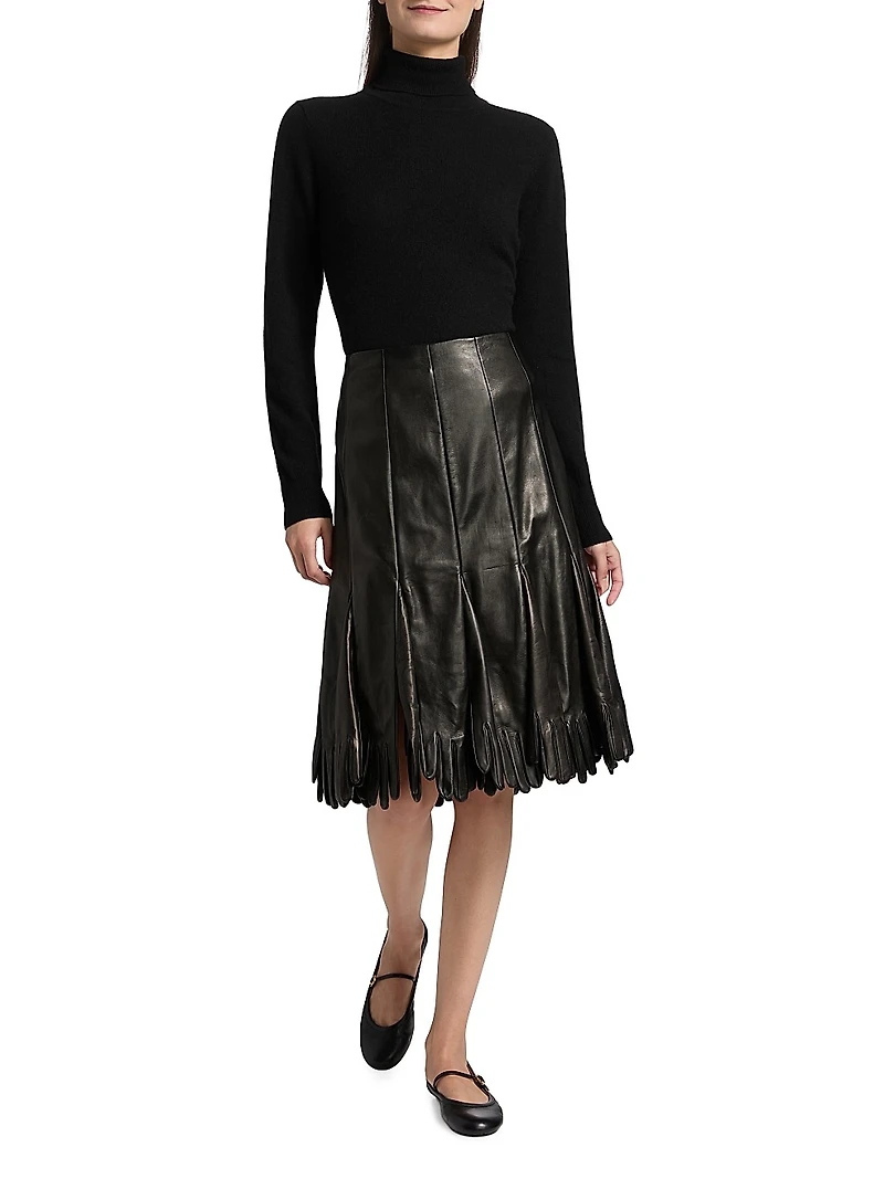 Leather Pleated Midi-Skirt