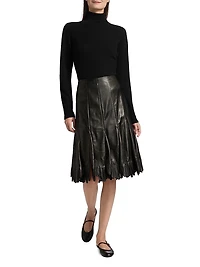 Leather Pleated Midi-Skirt