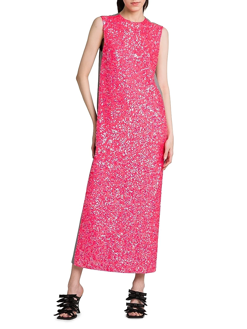 Sequined Mix Media Maxi Dress