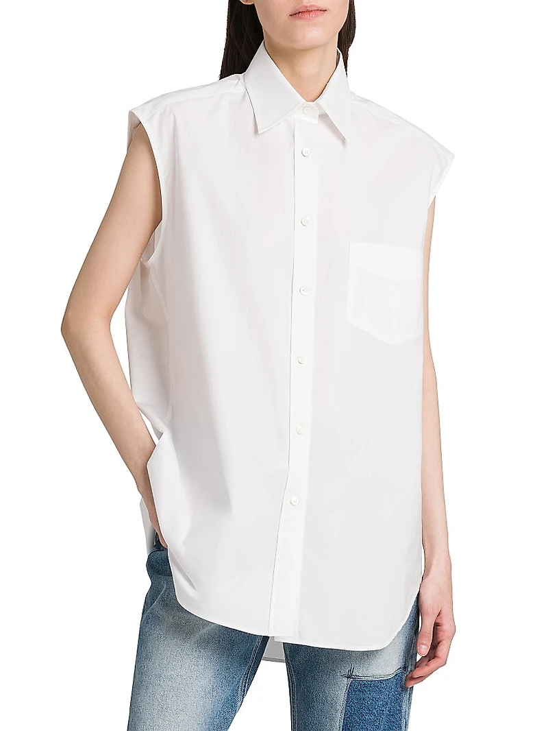 Sleeveless Stretch Poplin Blouse