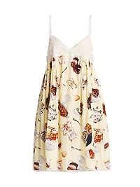 High Tea Print Lace Silk Minidress