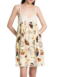 High Tea Print Lace Silk Minidress