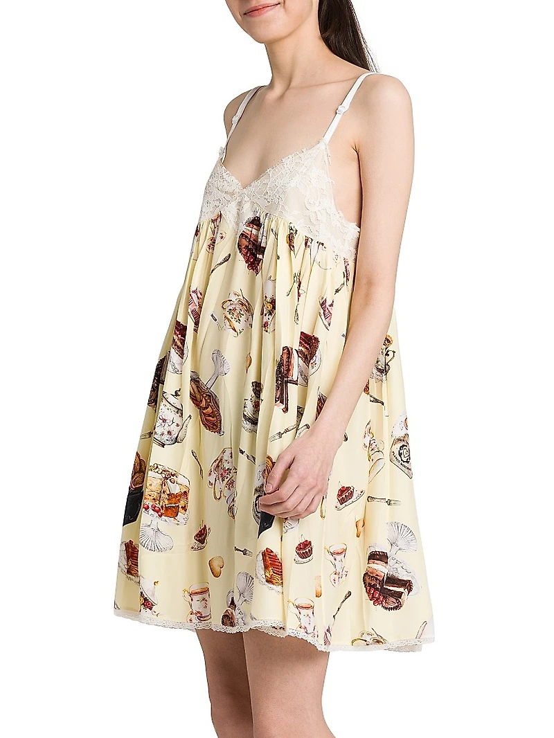 High Tea Print Lace Silk Minidress