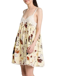 High Tea Print Lace Silk Minidress