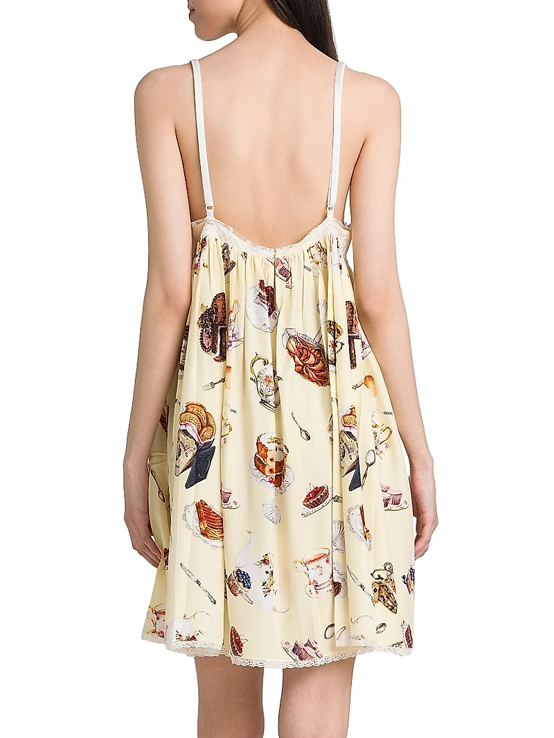 High Tea Print Lace Silk Minidress