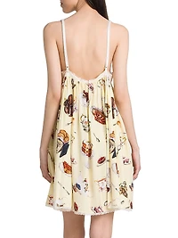 High Tea Print Lace Silk Minidress