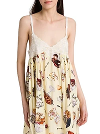 High Tea Print Lace Silk Minidress