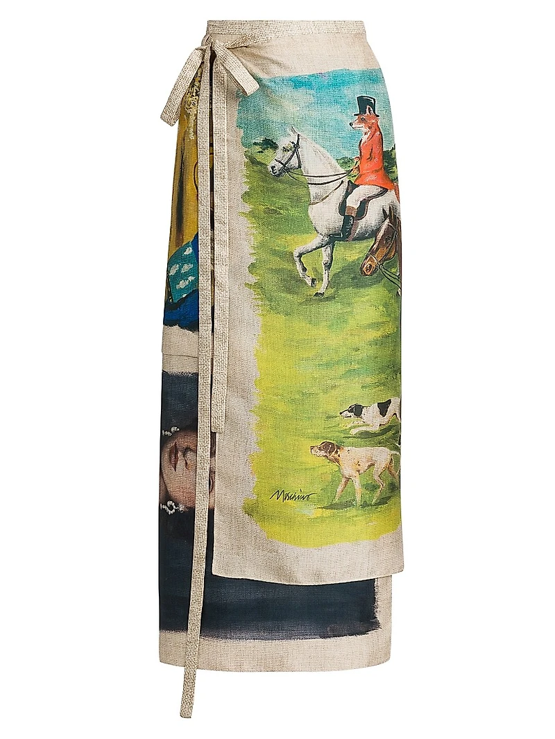 Painting Silk Twill Wrap Midi-Skirt