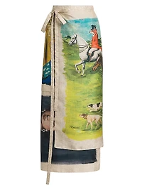 Painting Silk Twill Wrap Midi-Skirt