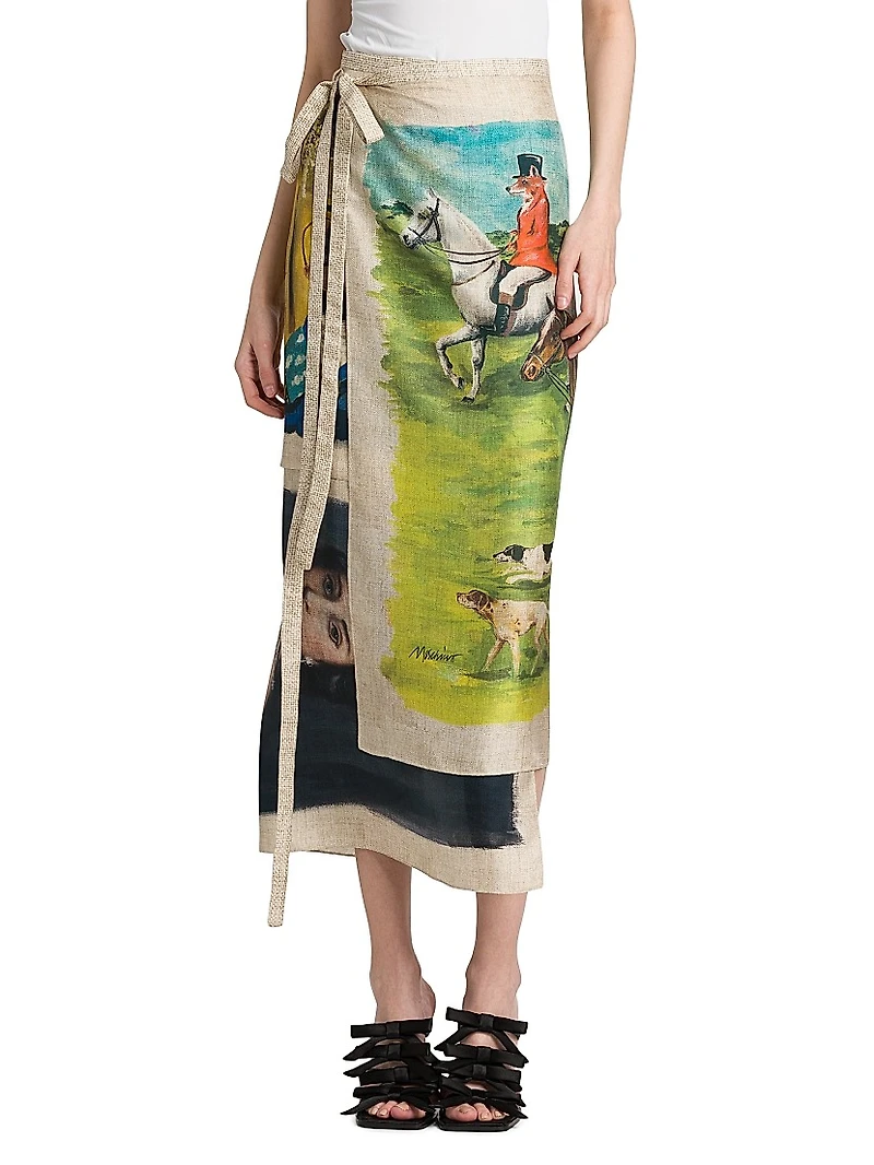 Painting Silk Twill Wrap Midi-Skirt