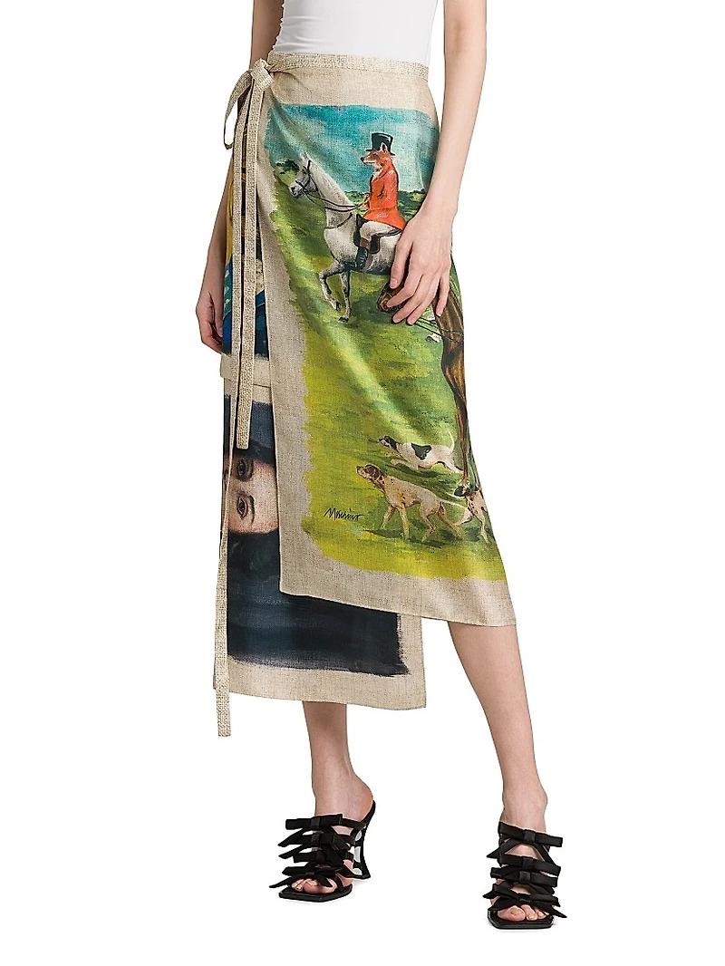 Painting Silk Twill Wrap Midi-Skirt