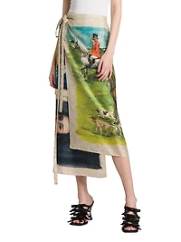 Painting Silk Twill Wrap Midi-Skirt