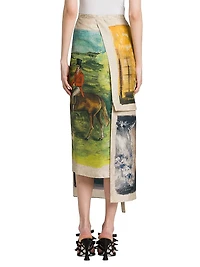 Painting Silk Twill Wrap Midi-Skirt