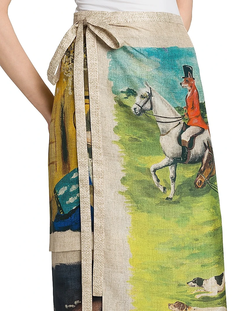 Painting Silk Twill Wrap Midi-Skirt