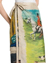 Painting Silk Twill Wrap Midi-Skirt