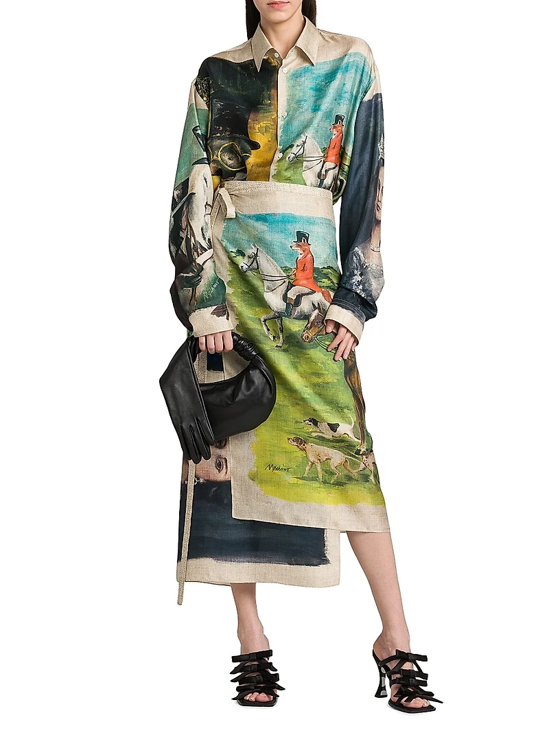 Painting Silk Twill Wrap Midi-Skirt