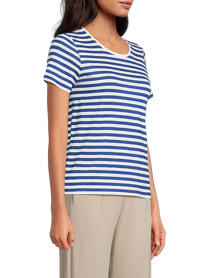 Stretch Linen Striped T-Shirt