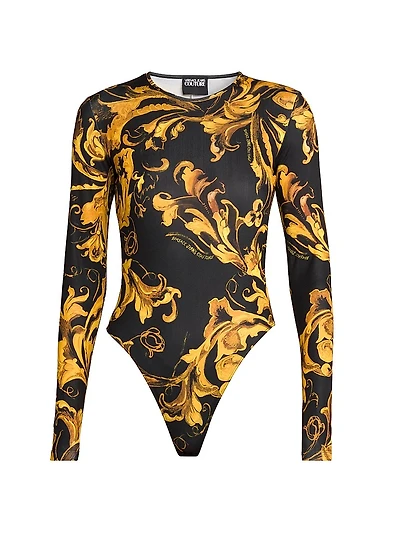 Baroque-Print Long-Sleeve Bodysuit