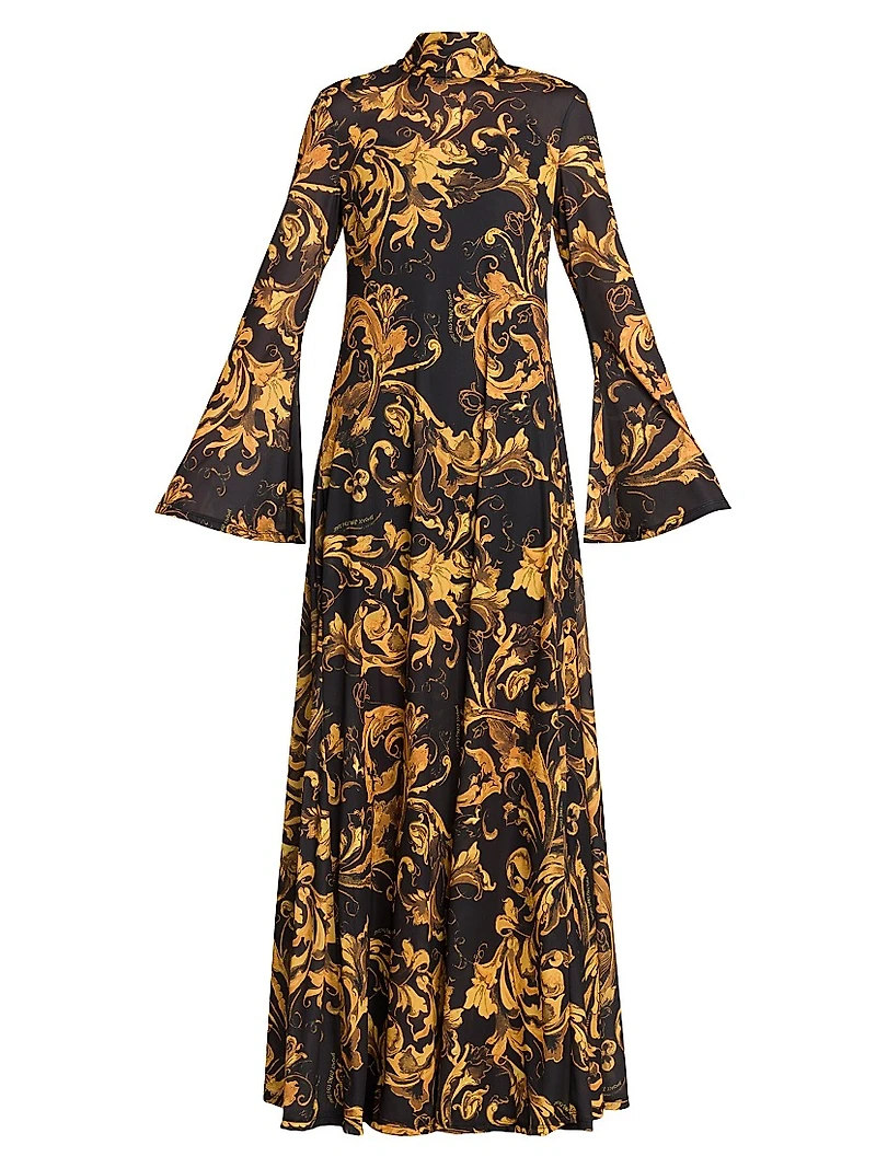 Baroque Long-Sleeve Maxi Dress