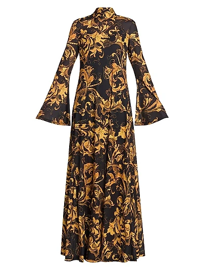Baroque Long-Sleeve Maxi Dress
