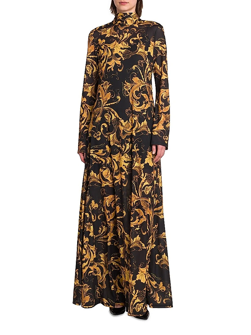 Baroque Long-Sleeve Maxi Dress
