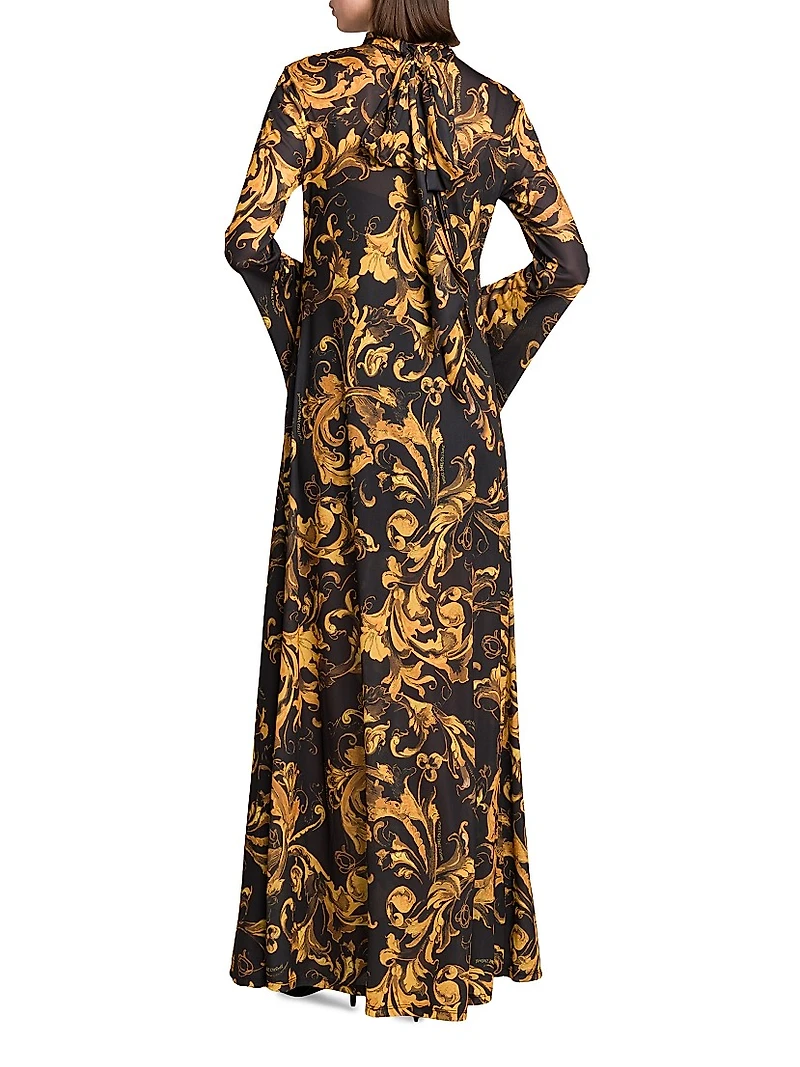 Baroque Long-Sleeve Maxi Dress