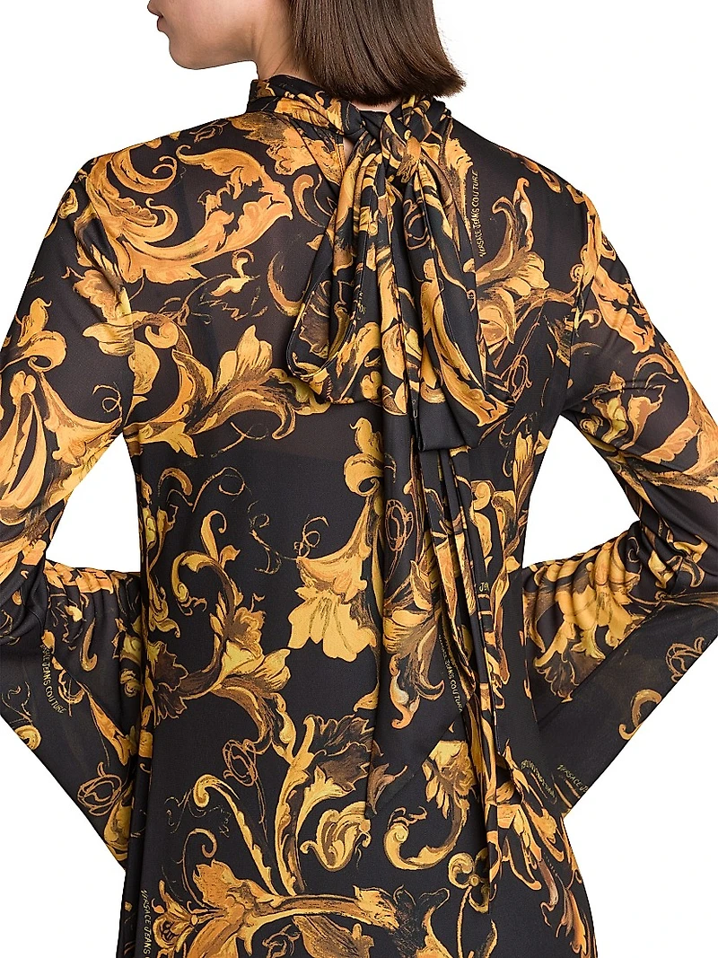 Baroque Long-Sleeve Maxi Dress