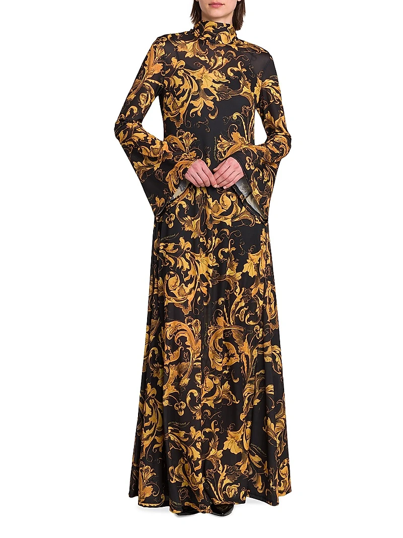Baroque Long-Sleeve Maxi Dress