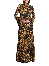 Baroque Long-Sleeve Maxi Dress
