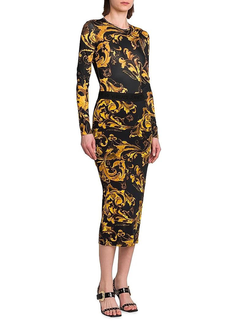 Printed Pencil Midi-Skirt