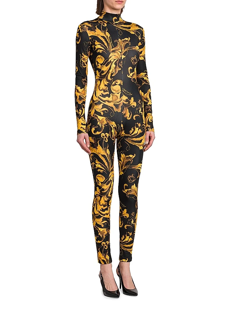 Barocco Stretch Long-Sleeve Jumpsuit