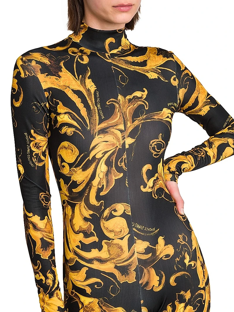 Barocco Stretch Long-Sleeve Jumpsuit