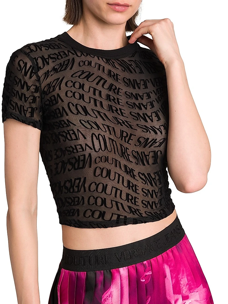 Logo Print Mesh-Cotton T-Shirt