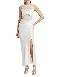 Nida Lace Draped Twist-Front Maxi Dress