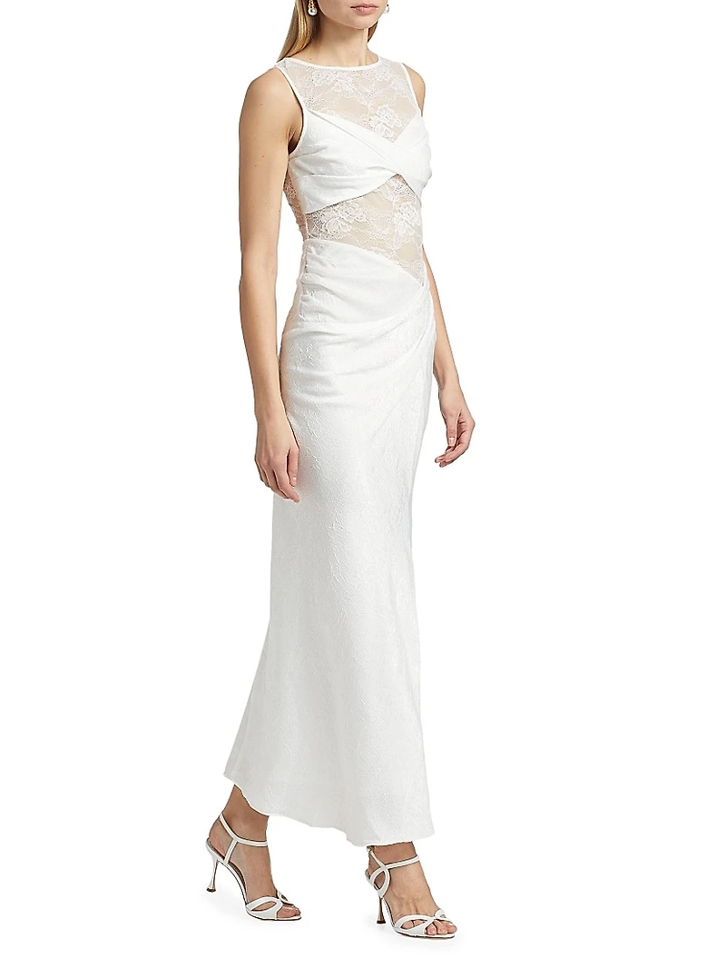 Nida Lace Draped Twist-Front Maxi Dress