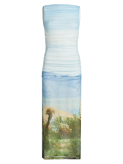 Saria Printed Ruched Midi-Dress