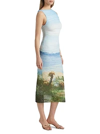 Saria Printed Ruched Midi-Dress