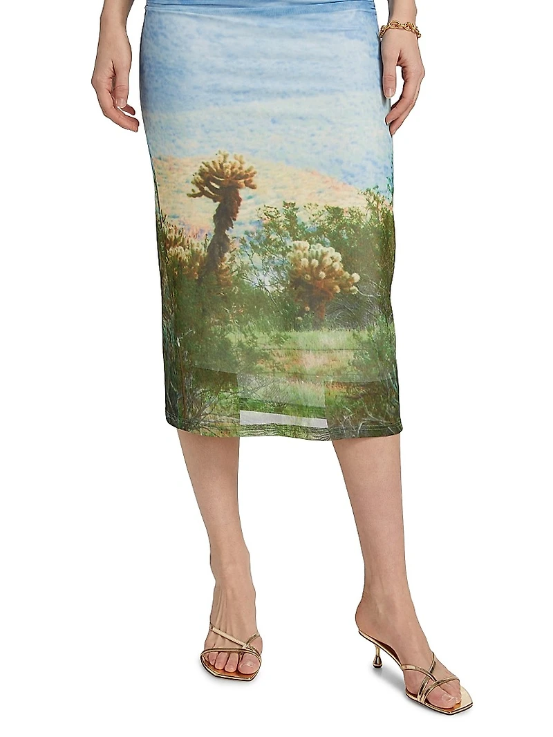 Saria Printed Ruched Midi-Dress