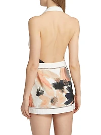 Izzy Floral Linen-Blend Halterneck Wrap Minidress