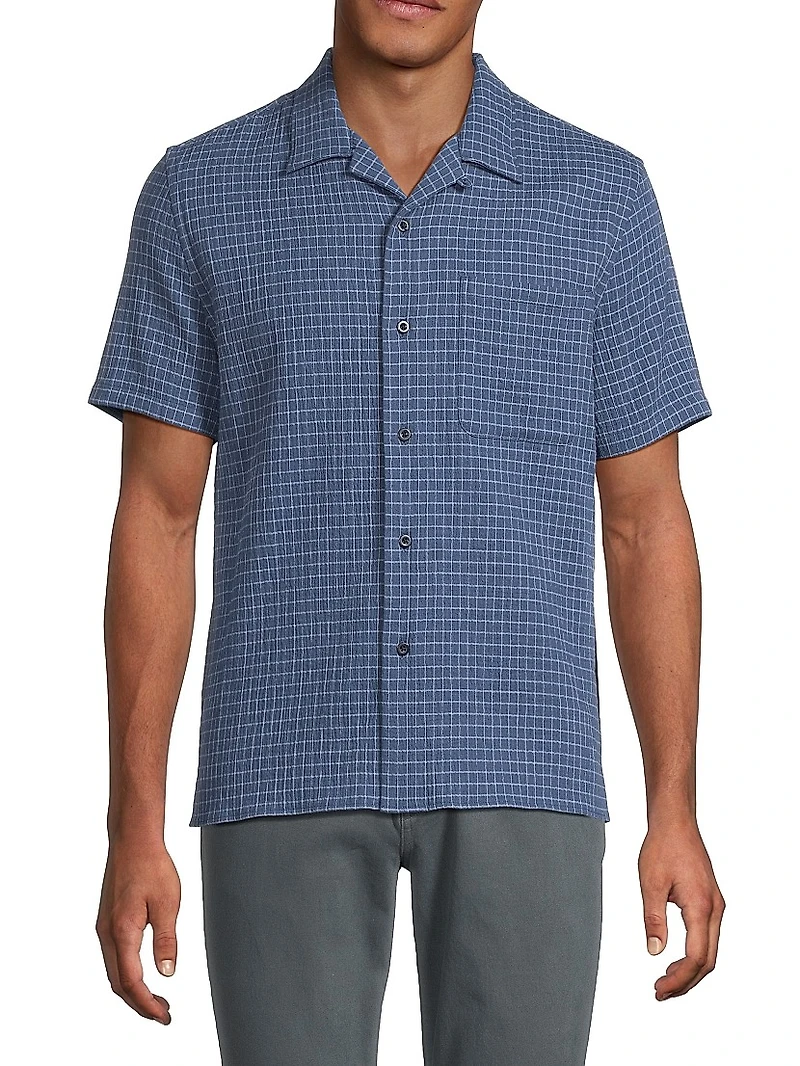 Provence Plaid Stretch-Cotton Camp Shirt