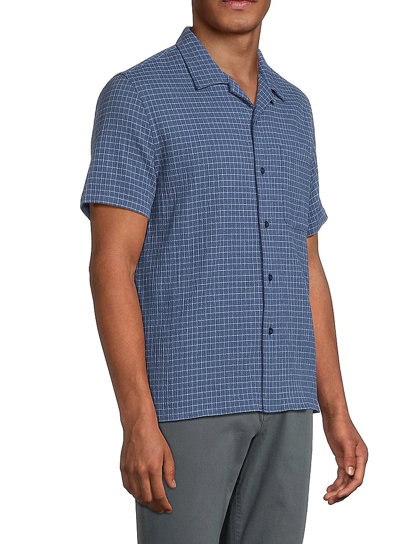 Provence Plaid Stretch-Cotton Camp Shirt