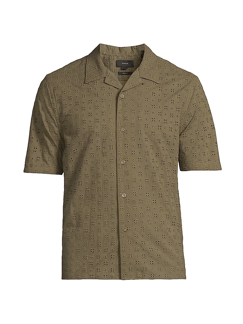 Eyelet Cotton Camp Short-Sleeve Shirt