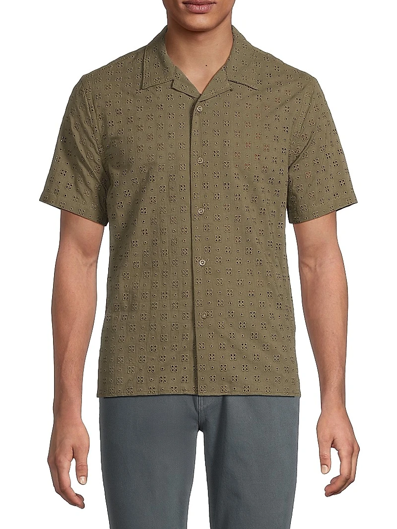 Eyelet Cotton Camp Short-Sleeve Shirt