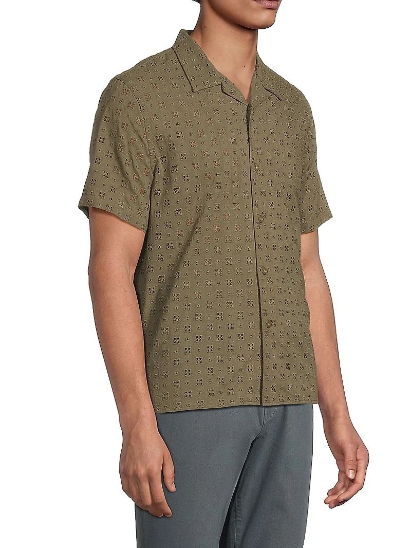 Eyelet Cotton Camp Short-Sleeve Shirt