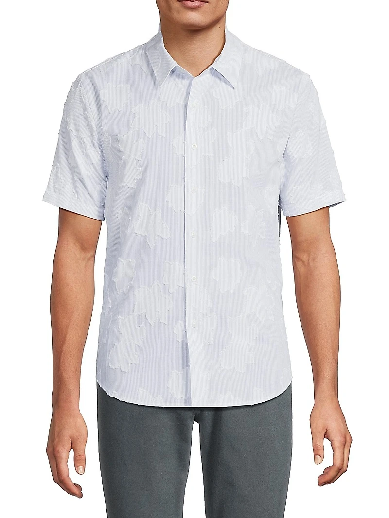 Striped Fil Coupé Cotton Short-Sleeve Shirt
