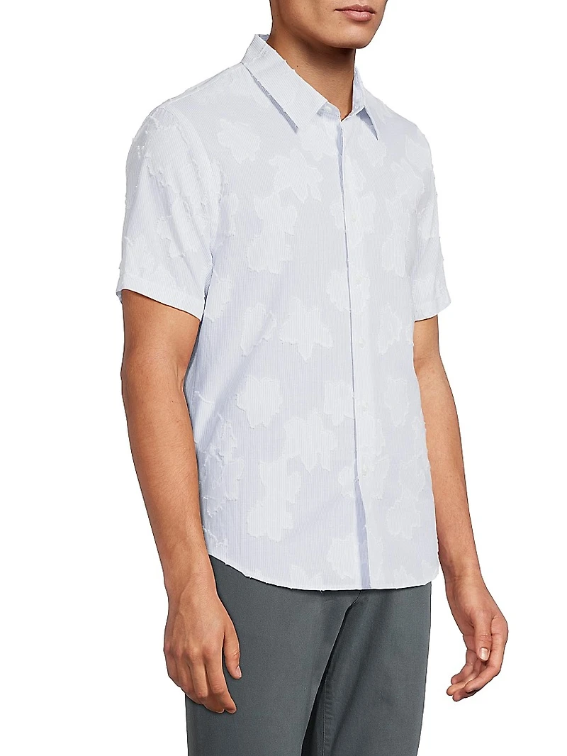 Striped Fil Coupé Cotton Short-Sleeve Shirt