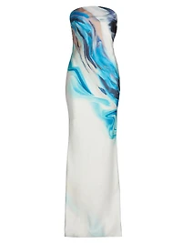 Nessa Tie-Dye Satin Strapless Midi-Dress