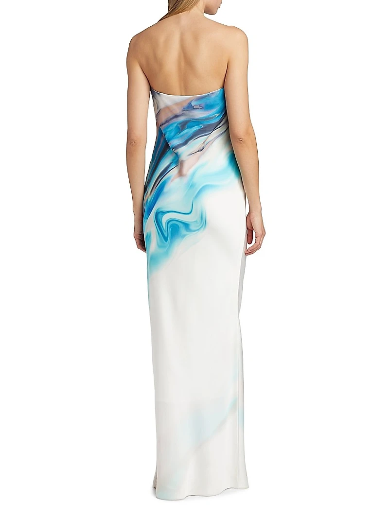 Nessa Tie-Dye Satin Strapless Midi-Dress