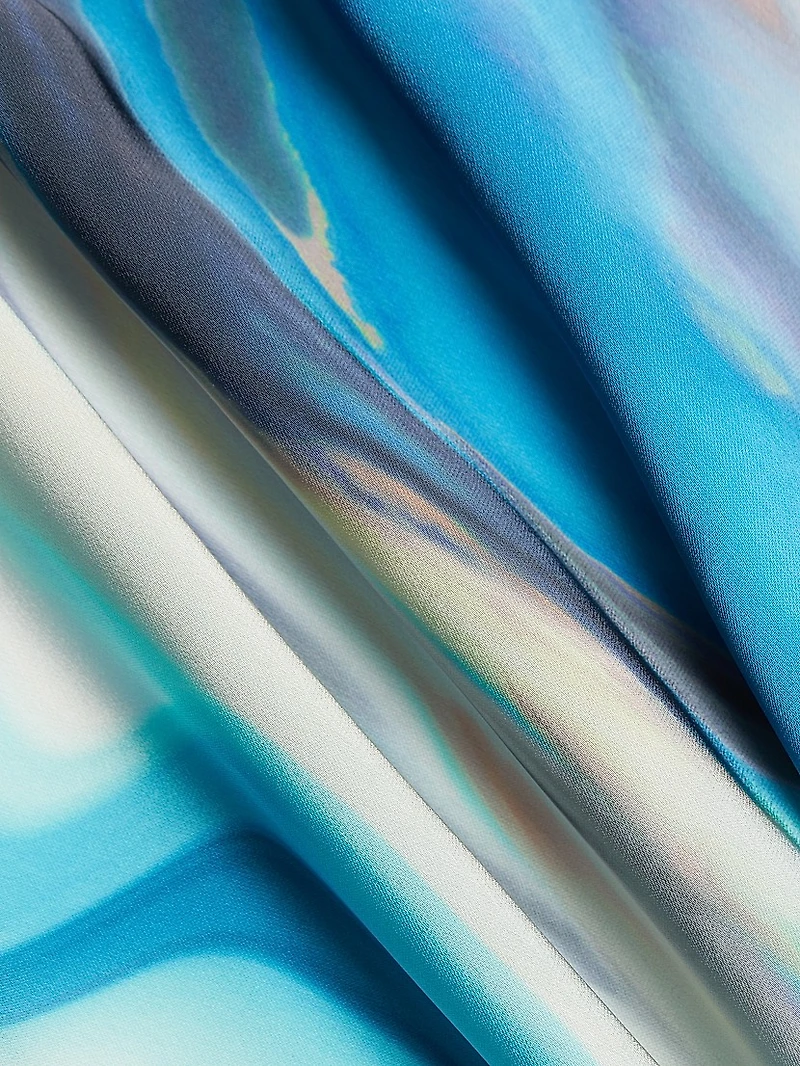 Nessa Tie-Dye Satin Strapless Midi-Dress