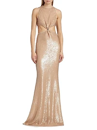 Tashi Sequined Cut-Out Gown